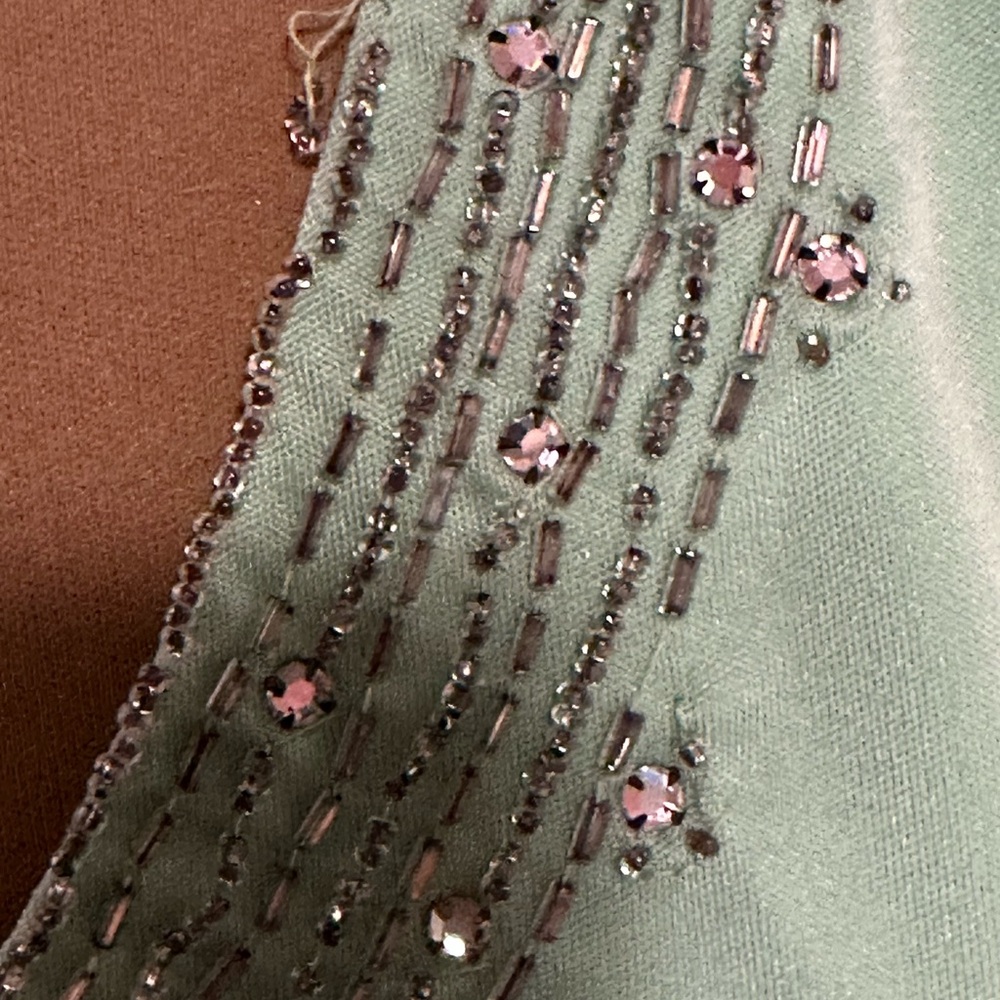Kay Kipps New York Vintage Elegant Beaded Mint Green Long Sleeve Evening Dress - Picture 7 of 14